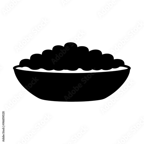 oatmeal bowl vector silhouette icon, black and white illustration of food.