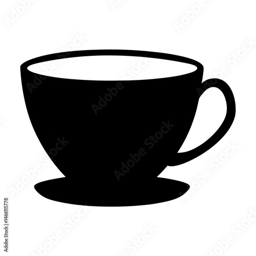 tea cup vector silhouette icon, black and white illustration of food.