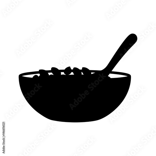 yogurt with granola vector silhouette icon, black and white illustration of food.