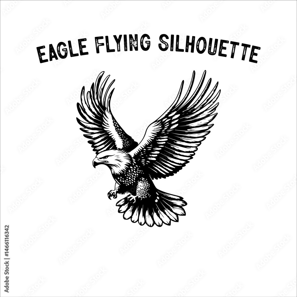Obraz premium Flying Eagle Silhouette Vector on White Background.