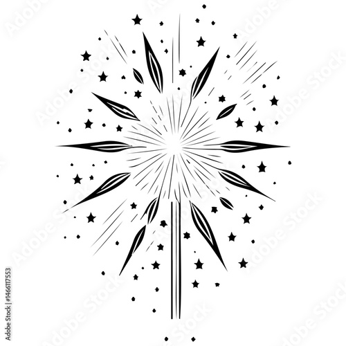 Minimalist astral burst design evoking celebratory energy and ethereal beauty