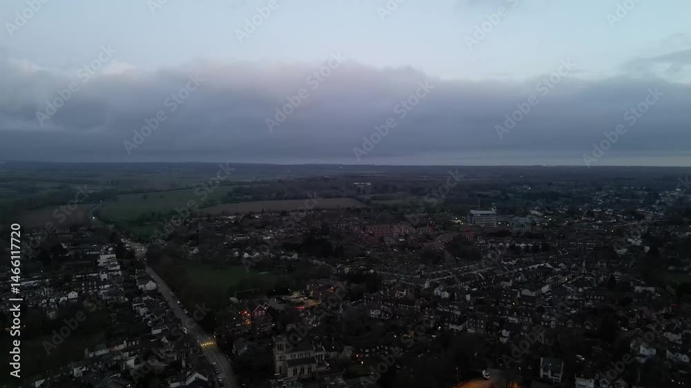 Residential District Nearby Central Saint Albans City and Downtown View of England United Kingdom. Drone Camera Footage. Residential District Nearby Central Saint Albans City and Downtown View of England United Kingdom. Drone Camera Footage.