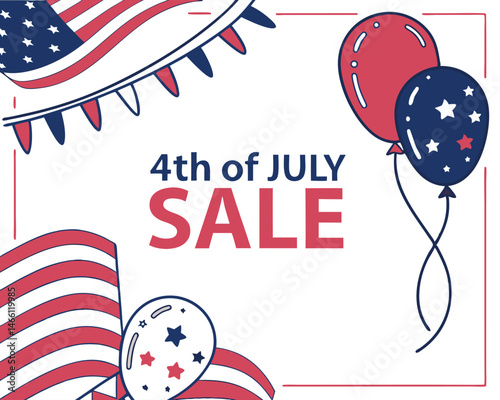 4th of July Independence Day Celebration with USA Flag, Stars, and Patriotic Symbols