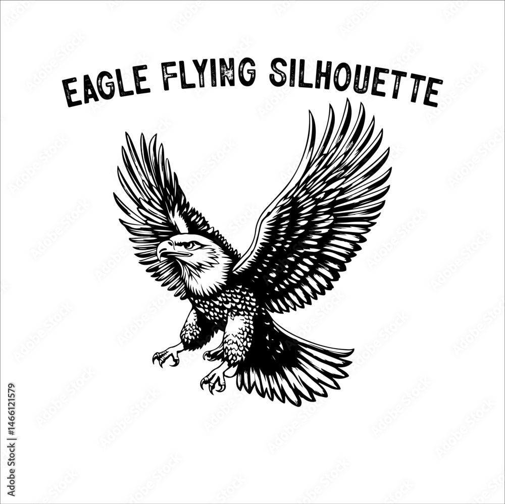 Obraz premium Flying Eagle Silhouette Vector on White Background.