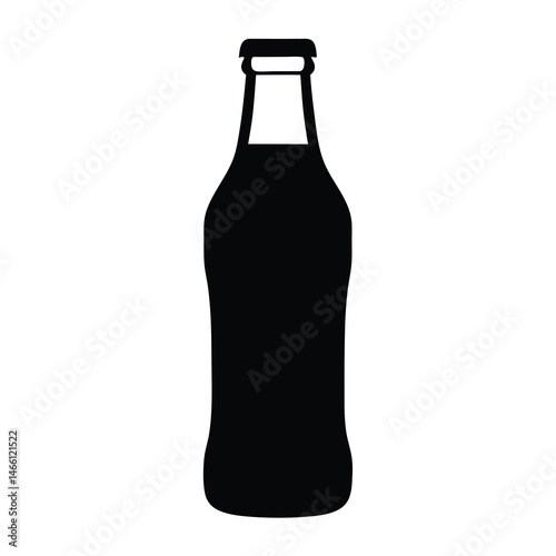 beer bottle vector silhouette icon, black and white illustration of drinks.