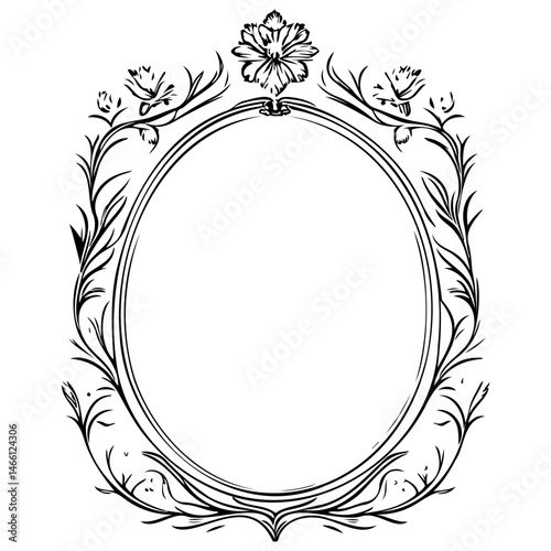 Elegant Floral Frame Illustration with Oval Center for Decorative Designs
