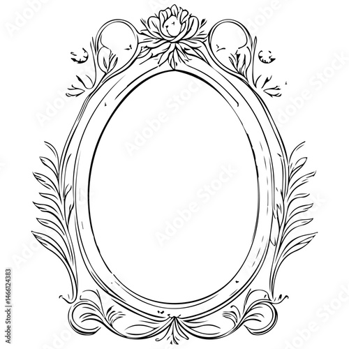 Elegant floral framed oval vector, a decorative element with detailed foliage