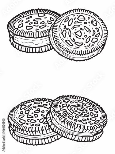 Chocolate cookies sleek line art drawing for snack lovers.eps