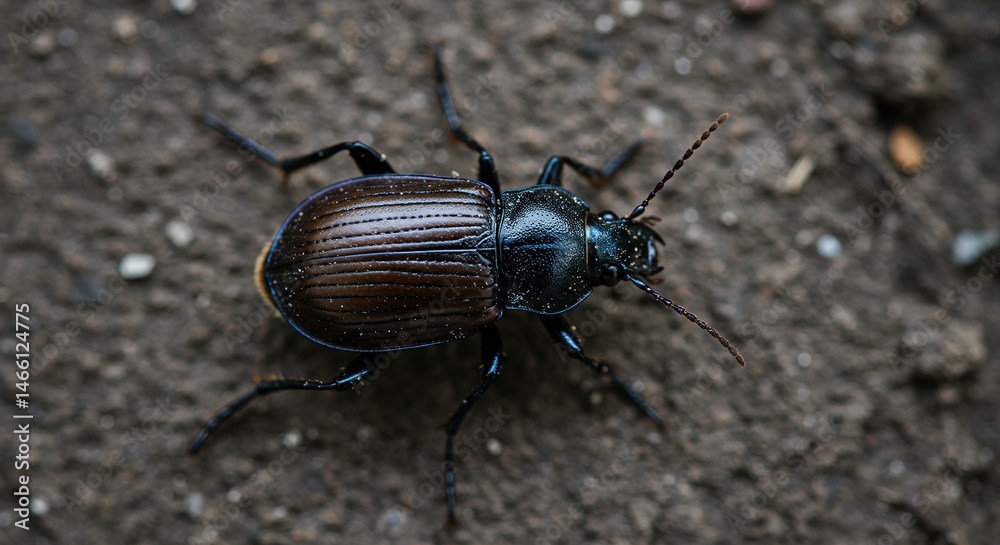 Fototapeta premium Ground Beetle: Detailed Close-Up, Dark and Moody Macro Photography