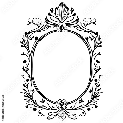 Ornate Floral Frame Design with Oval Space for Customization or Display