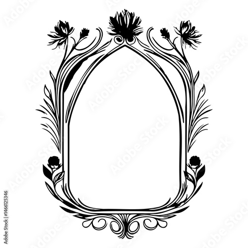 Floral Art Nouveau Frame with Blossoms and Delicate Ornamentation for Designs