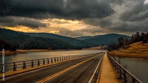 Road to the Serene Mountains A Scenic Journey Underneath a Dramatic Sky