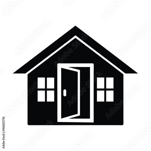 Open House with Door Flat Vector Design