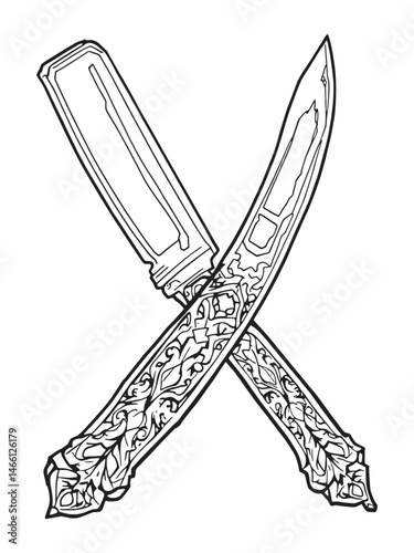 Classic Straight Razor line art vintage grooming tool.eps