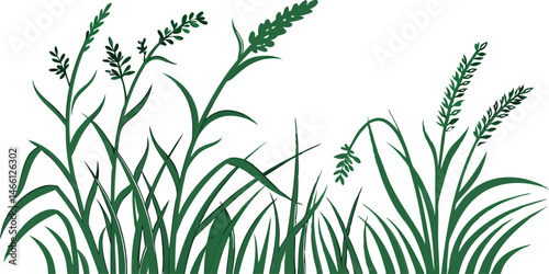 Vibrant Green Vector Illustration of Lush Grassland with Flowers and Plants for Nature and Landscape Design Enthusiasts.