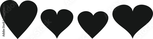 Versatile Black Vector Icon Collection of Heart Shapes for Love and Romantic Graphic Design Projects.