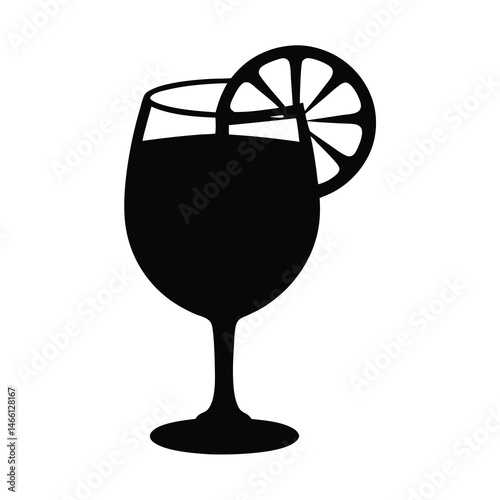 gin and tonic with lime vector silhouette icon, black and white illustration of drinks.