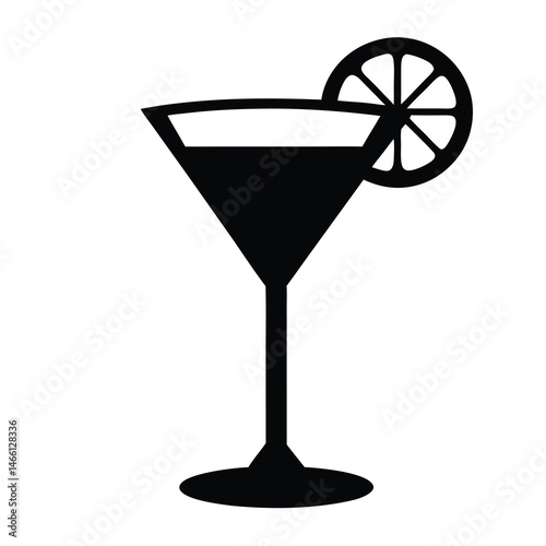 gin and tonic with lime vector silhouette icon, black and white illustration of drinks.