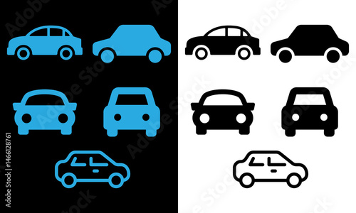 Car mini Cooper silhouettes - vector. Simple car icon collection isolated on a white background. Front view symbol of auto, vehicle, automobile, sedan, van. Transport, car sharing, or delivery concept