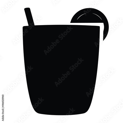 gin fizz vector silhouette icon, black and white illustration of drinks.