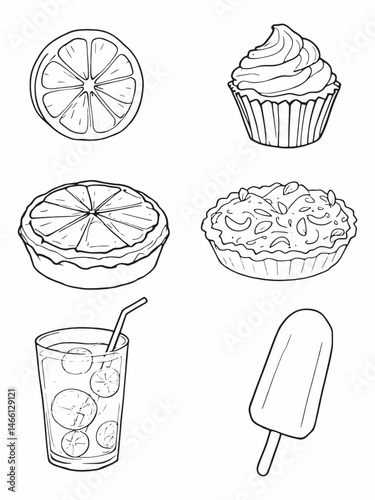 Collection of various lemon foods line art design.eps