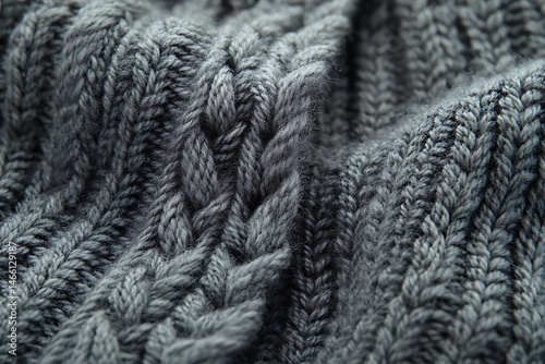 Close-up view of textured gray knit fabric
