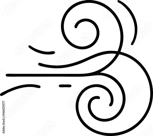 Wind blow vector symbol, air puff line icons on white background, outline flat illustration of windy stormy weather, wind doodle graphics