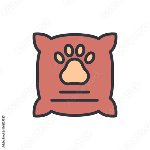 Simplified bag of pet food with paw print design and line details