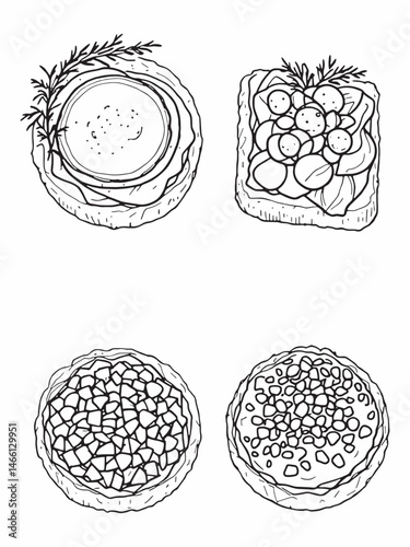 Colorful assortment of gourmet canap?s line art design.eps