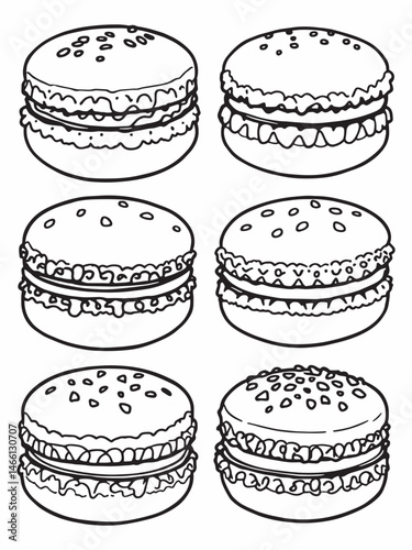 Colorful Macaroons Line Art Minimalistic Illustration Style.eps