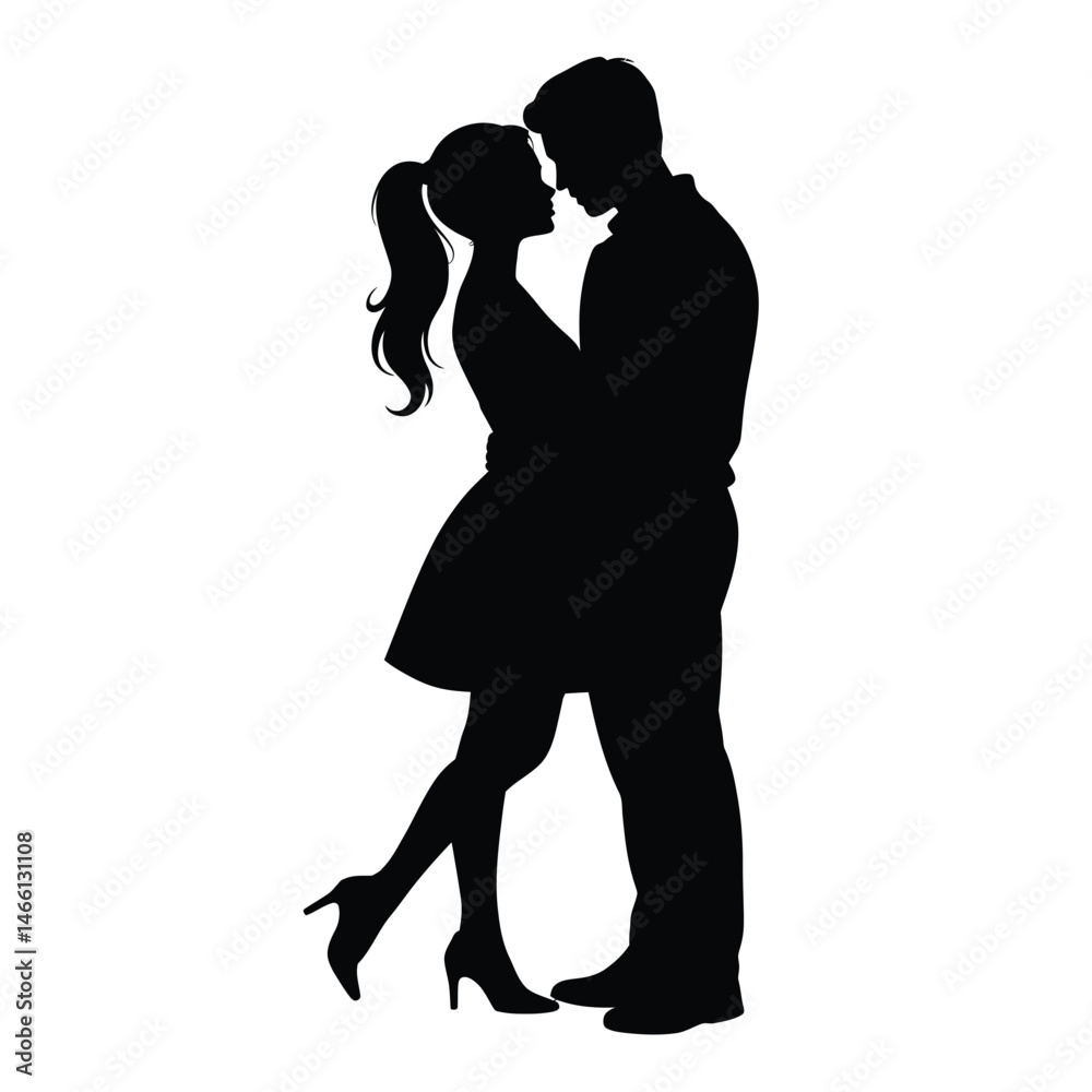 Romantic Couple Silhouette Embracing Passionately in Love Romantic Couple Silhouette Embracing Passionately in Love
