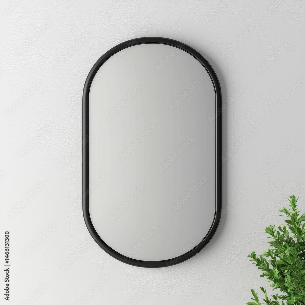 Obraz premium Elegant Oval Mirror with Minimalist Black Frame on White Wall