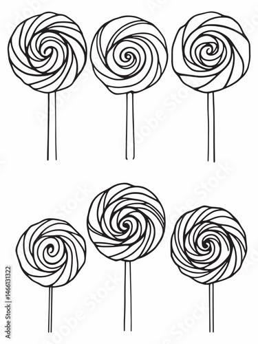 Colorful swirl lollipop line art with vibrant details.eps