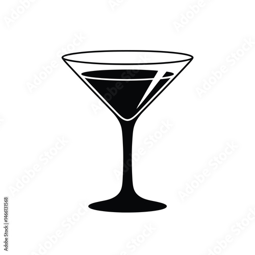 Simple Black and White Martini Glass Icon Illustration