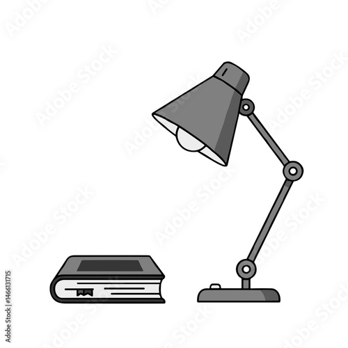 Desk lamp illuminating an open book in a minimalist style  