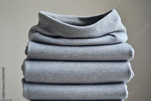 Stack of grey shirts, neatly folded