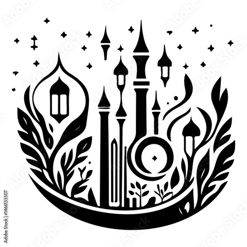 Stylized silhouette showcasing middle eastern architectural elements and design motifs