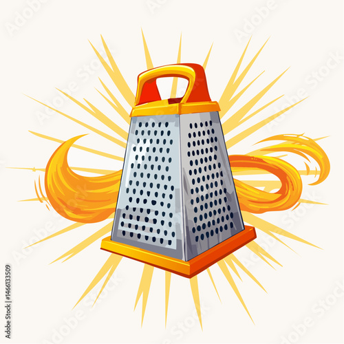 Cheese Block with Metal Grater on Wooden Board – Cooking Ingredient Vector Illustration

