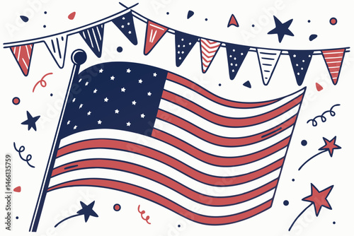 Fourth of July background with USA flag stripes and stars for Independence Day celebration in America