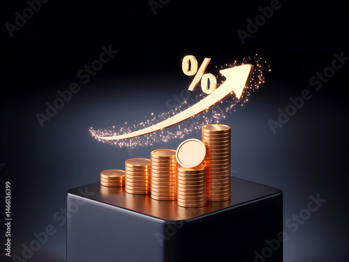 3D Financial Growth, Stock Chart, Currency Exchange & Golden Profit Strategy. Wealth Surge Visualization, Market Graph, Banking Concepts & Investment Arrow. Economic Success, Trade & Growth Indicators