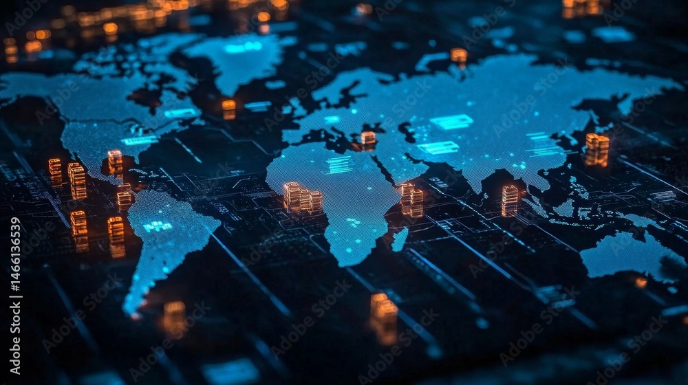 Obraz premium Visualize financial growth represented on a world map backdrop.