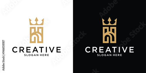 Initial letter H or HH with crown icon vector