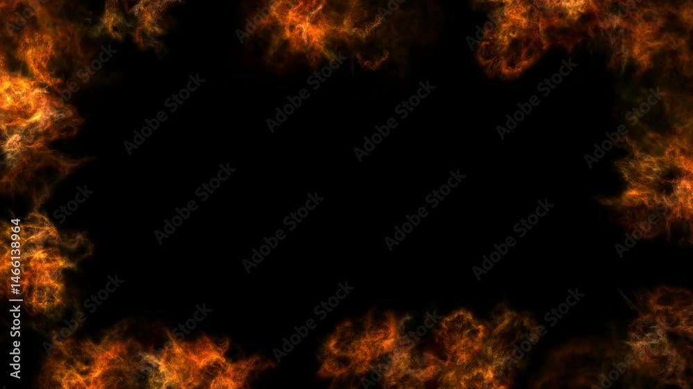 Abstract fiery background with swirling flames framing a dark center, ideal for design projects Abstract fiery background with swirling flames framing a dark center, ideal for design projects