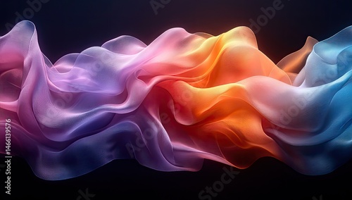 Colorful fabric waves with abstract art.