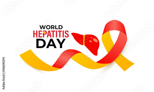 World Hepatitis Day medical Awareness concept. Liver with Stethoscope and Realistic ribbon background design template. Abstract concept graphic depicting liver disease, cirrhosis, and cancer.