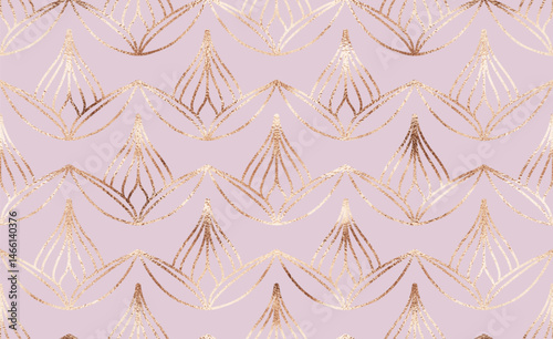 Decorative floral seamless pattern with rose gold glitter texture.