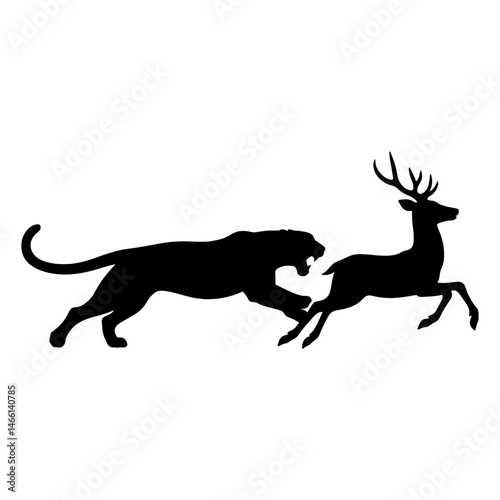 Tiger Pursuit of the Deer. vector: Ideal for use as a tattoo, icon, web graphic design, and infographic concepts."