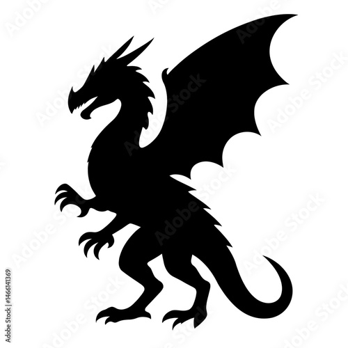 Winged Dragon Silhouette in Profile. eps. animal