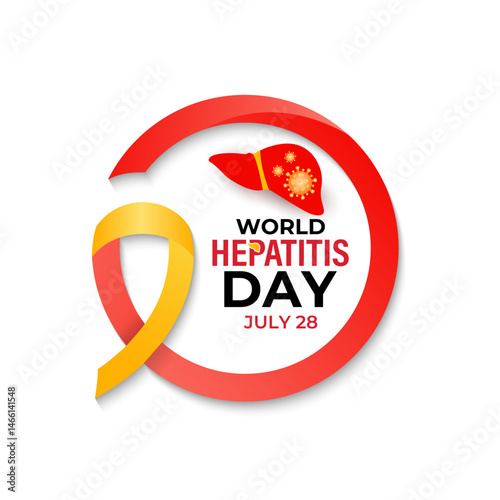 World Hepatitis Day medical Awareness concept. Liver with Stethoscope and Realistic ribbon background design template. Abstract concept graphic depicting liver disease, cirrhosis, and cancer.