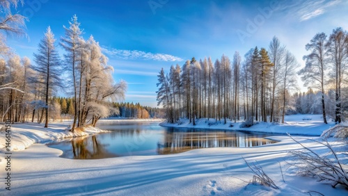 Obraz na płótnie Snowy forest landscape with bare trees in Siberia winter w salonie